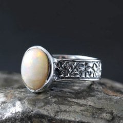 Opal Doğal Taşlı 925 Ayar Gümüş Unisex Yüzük