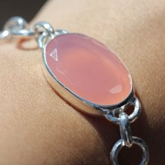 Pembe Kuvars Doğaltaşlı Gümüş Bileklik