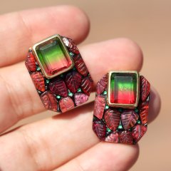 Doublet Turmalin ve Garnet Küpe