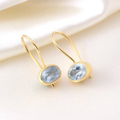 Mavi Topaz Doğaltaşlı Minimal Küpe