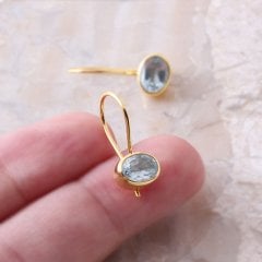 Mavi Topaz Doğaltaşlı Minimal Küpe
