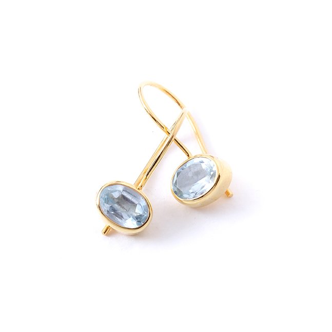 Mavi Topaz Doğaltaşlı Minimal Küpe