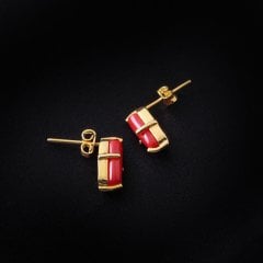 Mercan Doğaltaşlı Minimal Gümüş Küpe