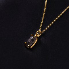 Siyah Rutil Kuvars Doğaltaşlı Minimal Kolye
