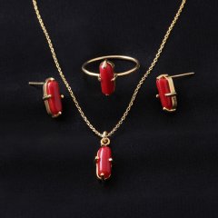 Mercan Doğaltaşlı Gümüş Set