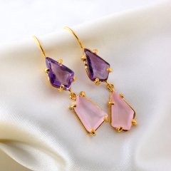 Ametist Ve Pembe Kuvars Doğaltaşlı Gümüş Küpe