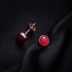 Yakut Doğaltaşlı Minimal Gümüş Küpe