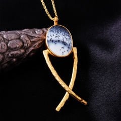 Dendrit Opal Doğaltaşlı Balık Motifli Gümüş Kolye