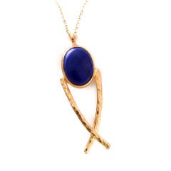 Lapis Lazuli Doğaltaşlı Balık Motifli Gümüş Kolye