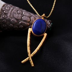 Lapis Lazuli Doğaltaşlı Balık Motifli Gümüş Kolye