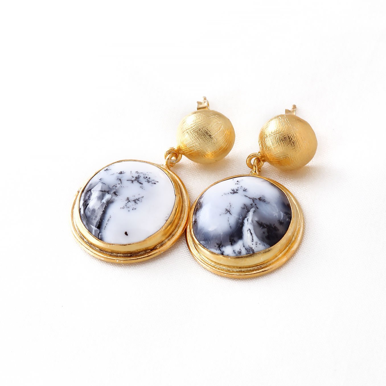 Dendrit Opal Doğaltaşlı Gümüş Küpe