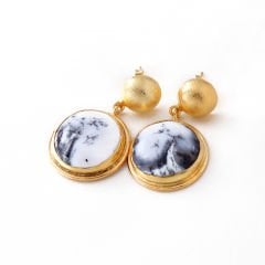 Dendrit Opal Doğaltaşlı Gümüş Küpe