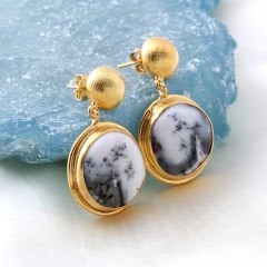 Dendrit Opal Doğaltaşlı Gümüş Küpe