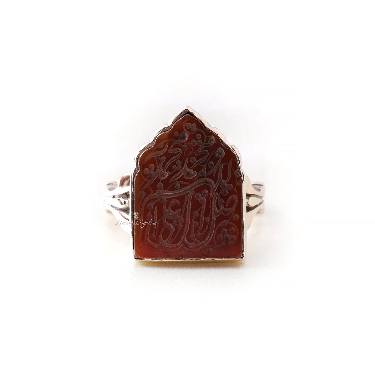 Muhammed (s.a.v) Yazılı Akik Doğaltaşlı Gümüş Yüzük
