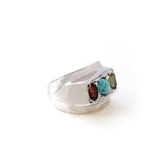 Firuze,Garnet ve Peridot Doğaltaşlı Erkek Gümüş Yüzük