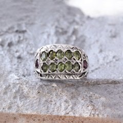 Garnet ve Peridot Doğaltaşlı Özel Tasarım Erkek Gümüş Yüzük