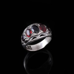 Safir Ve Garnet Doğaltaşlı Özel Tasarım Erkek Gümüş Yüzük