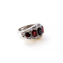 Safir Ve Garnet Doğaltaşlı Özel Tasarım Erkek Gümüş Yüzük