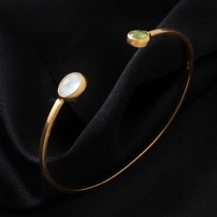 Peridot ve Akumarin Doğaltaşlı Gümüş Bileklik