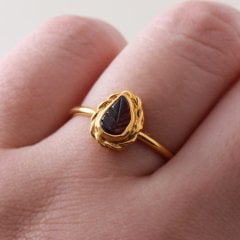 Yaprak Oymalı Garnet Doğaltaşlı Gümüş Yüzük