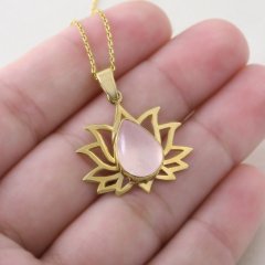 Pembe Kuvars Doğaltaşlı Özel Tasarım Gümüş Kolye