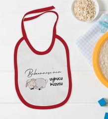 BK Kids Babaannesi'nin Uykucu Kuzusu Tasarımlı Kırmızı Bebek Mama Önlüğü-1