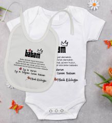 BK Kids İyi Ki Doğdun Canım Babam Tasarımlı Bebek Body Zıbın ve Mama Önlüğü Hediye Seti - Model 1