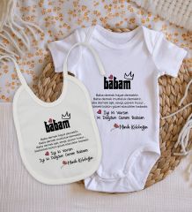 BK Kids İyi Ki Doğdun Canım Babam Tasarımlı Bebek Body Zıbın ve Mama Önlüğü Hediye Seti - Model 1