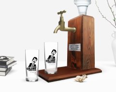 Kişiye Özel Renkli Baskılı Çünkü Sen Çölüme Yağmur Oldun Tasarımlı İkili Rakı Bardağı ve Ahşap Rakı Standı Hediye Seti-4