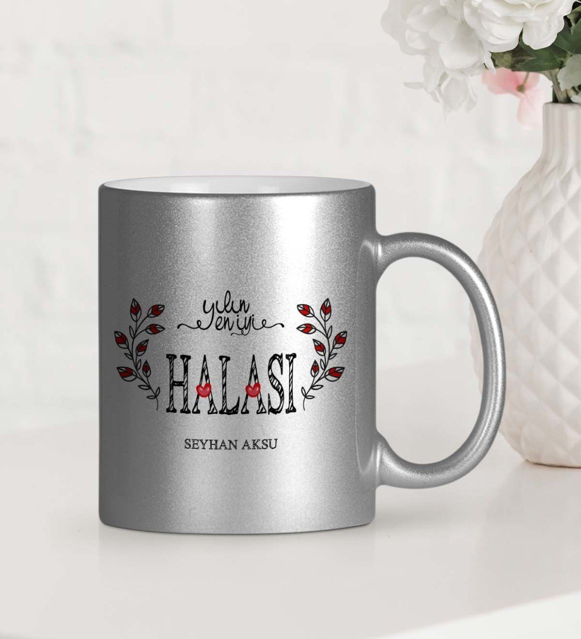 Kişiye Özel Yılın En İyi Halası Gümüş Yaldızlı Kupa Bardak