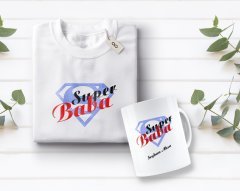 Kişiye Özel Süper Baba Tasarımlı Beyaz Tişört ve Kupa Seti-5