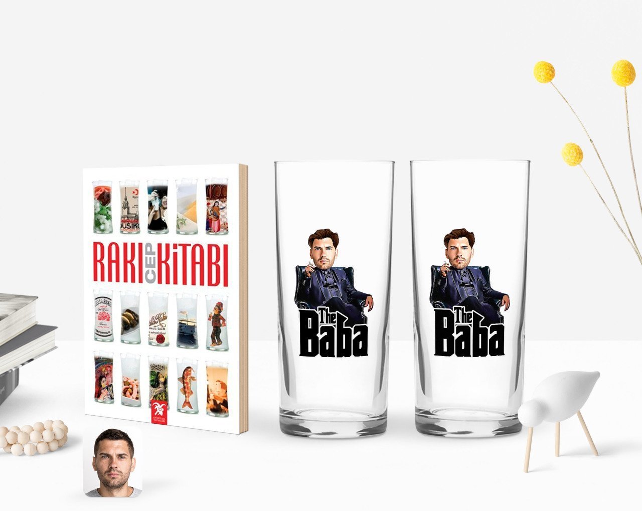 Kişiye Özel Renkli Baskılı Godfather Baba Karikatürlü İkili Rakı Bardağı ve Rakı Cep Kitabı Hediye Seti-8