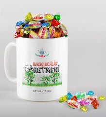 Kişiye Özel Bahçecilik Öğretmeni Kupa ve Haribo Şeker Hediye Seti-2