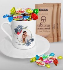 Kişiye Özel İsimli Fotoğraflı Türk Kahvesi Fincanı Mehmet Efendi Kahve ve Haribo Şeker Hediye Seti-34