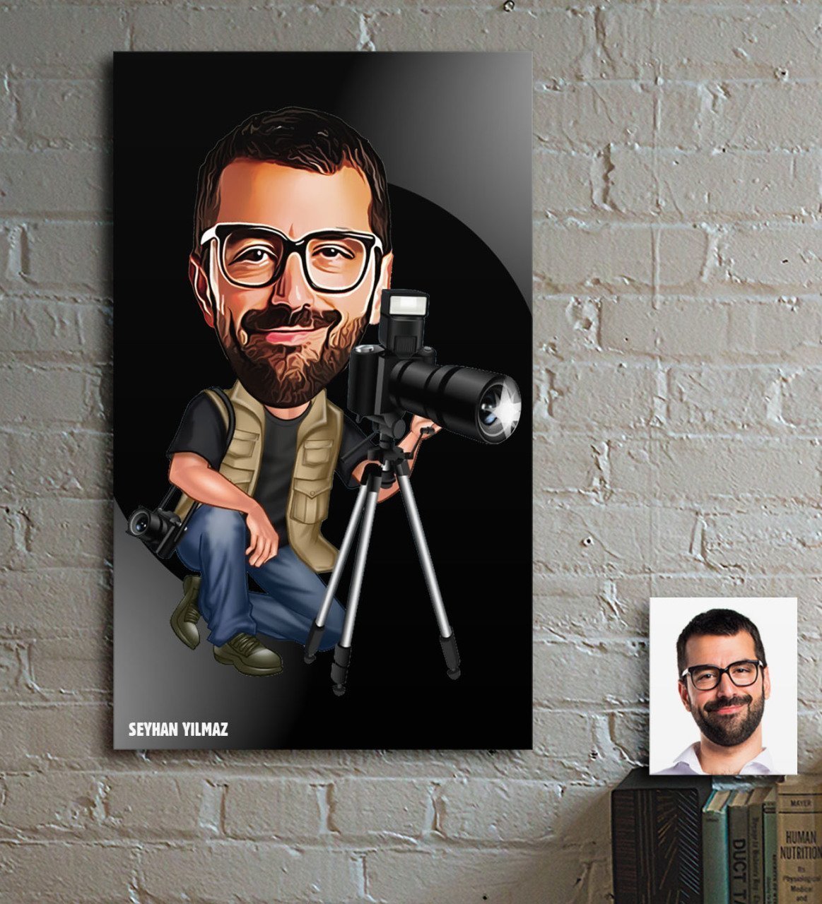 Kişiye Özel Bay Profesyonel Fotoğrafçı Karikatür Ahşap Tablo - 1