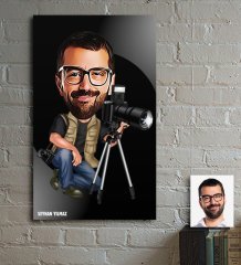 Kişiye Özel Bay Profesyonel Fotoğrafçı Karikatür Ahşap Tablo - 1