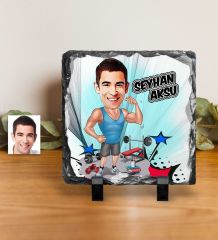 Kişiye Özel Bay Sporcu Karikatürlü Dekoratif Doğal Taş