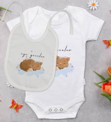 BK Kids İyi Geceler Tasarımlı Bebek Body Zıbın ve Mama Önlüğü Hediye Seti - Model 1