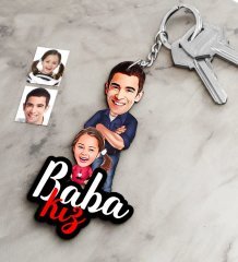 Kişiye Özel Baba Kız Karikatürlü Ahşap Anahtarlık-3