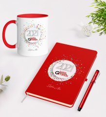 Kişiye Özel 2023 Sana Mutluluk Getirsin Temalı Kırmızı Defter Kalem Kupa Seti - 1