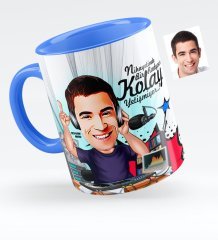 Kişiye Özel Bay Radyocu Karikatürlü Mavi Kupa Bardak - 1