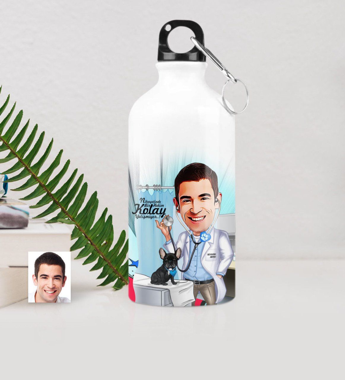 Kişiye Özel Bay Veteriner Hekim Karikatürlü Metal Suluk (500 ml.) 1