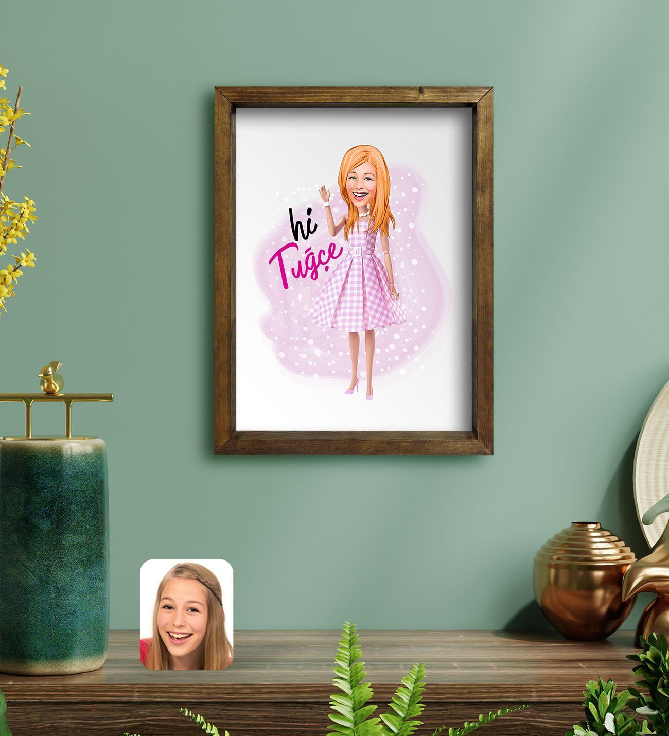 Bk Gift Kişiye Özel Barbie Karikatürlü Portre Doğal Masif Ahşap Çerçeveli Tablo 45x65cm-5, Barbie Filmi, Barbie Hediyelik Eşya, Arkadaşa Hediye