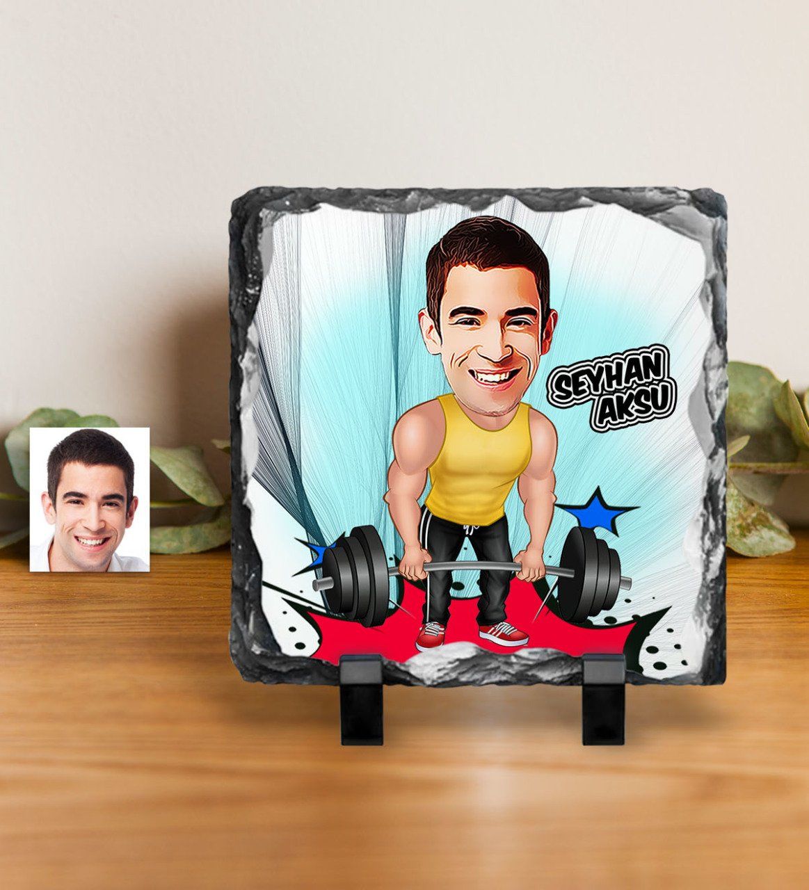 Kişiye Özel Halter Sporcusu Karikatürlü Dekoratif Doğal Taş