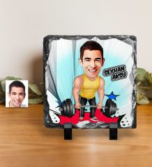 Kişiye Özel Halter Sporcusu Karikatürlü Dekoratif Doğal Taş