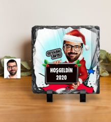 Kişiye Özel Bay Yılbaşı Karikatürlü Dekoratif Doğal Taş