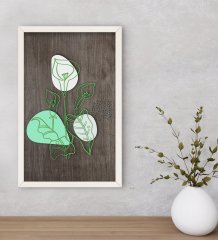 BK Home Minimal Çiçekler Dekoratif Ahşap Beyaz Çerçeveli Tablo-1
