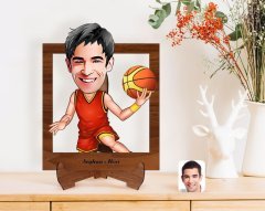 Kişiye Özel Erkek Basketbolcu Karikatürlü Ahşap Standlı 3D Biblo-1