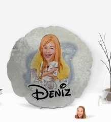 Kişiye Özel İsimli Kadın Mimar Karikatürlü Yuvarlak Dekoratif Kırlent Yastık-1