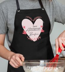 BK Gift Kişiye Özel İsimli Anneler Günü Tasarımlı Profesyonel Siyah Mutfak Önlüğü, Aşçı Önlüğü, Şef Önlüğü, Anneye Hediye-10